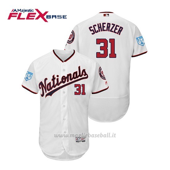 Maglia Baseball Uomo Washington Nationals Max Scherzer Flex Base Entrenamiento De Primavera 2019 Bianco